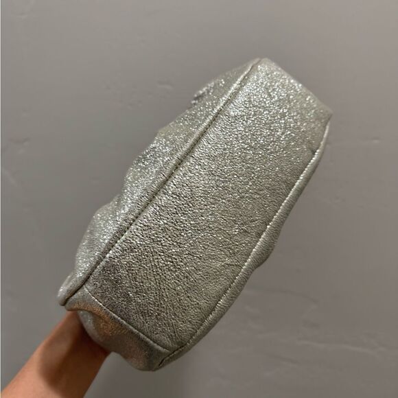 Silver Glitter Sheepskin Handmade Kisslock Slouchy Clutch/Wristlet/Crossbody - Picture 16 of 17